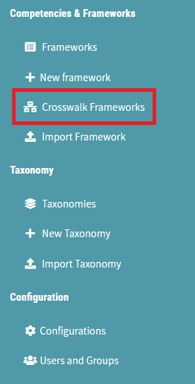 CAT Competency Framework Management - Crosswalk Frameworks Navigation