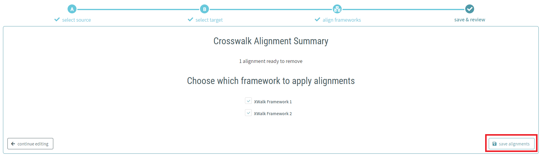 CAT Crosswalk Frameworks - Save Alignments Button