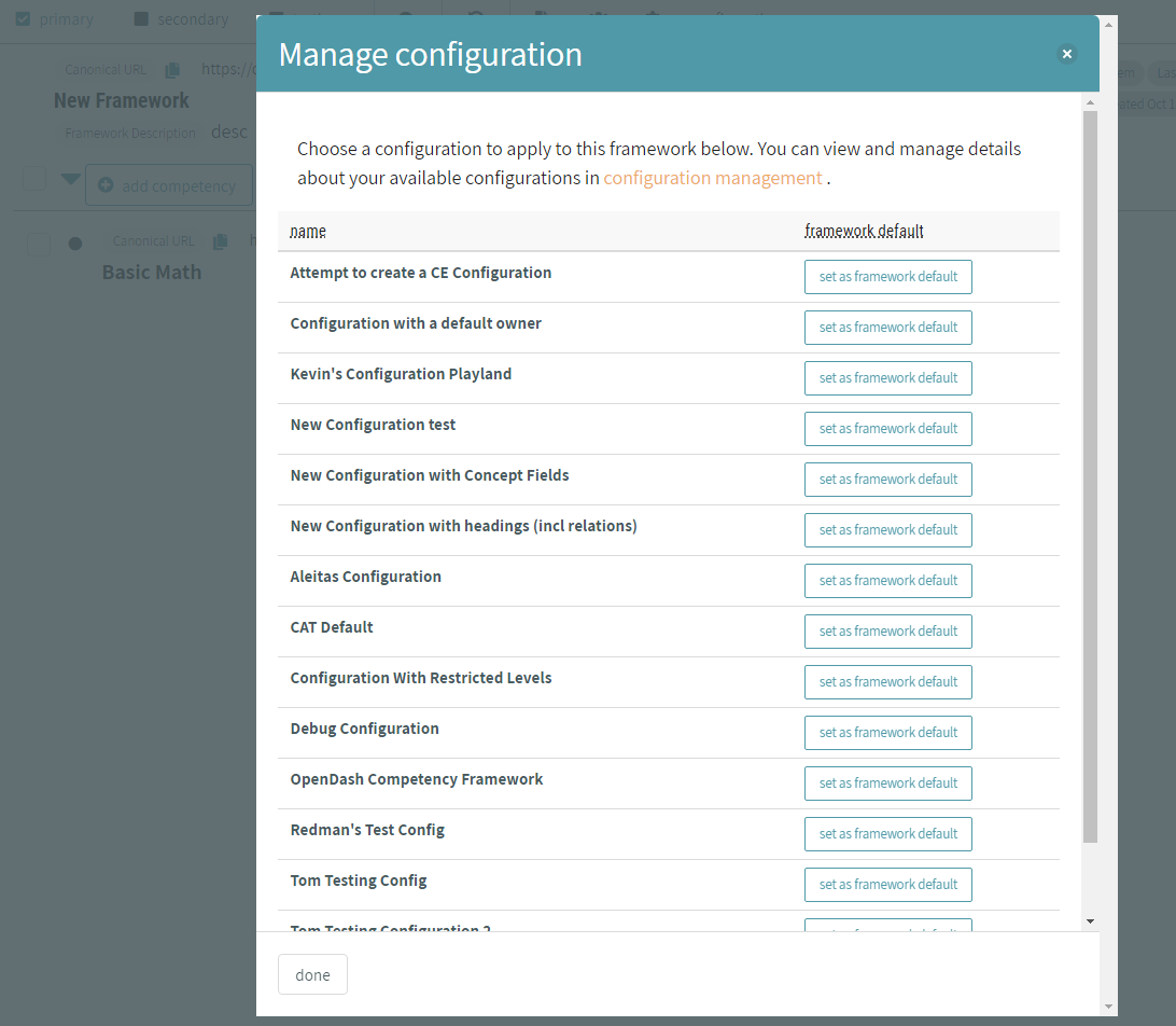 CAT Competency Framework Management - Manage Framework Configuration