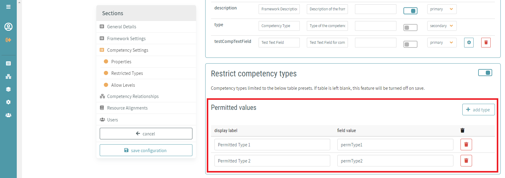 Permitted Values Table