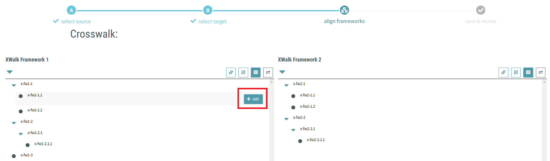 CAT Crosswalk Frameworks - Relationship Add Button