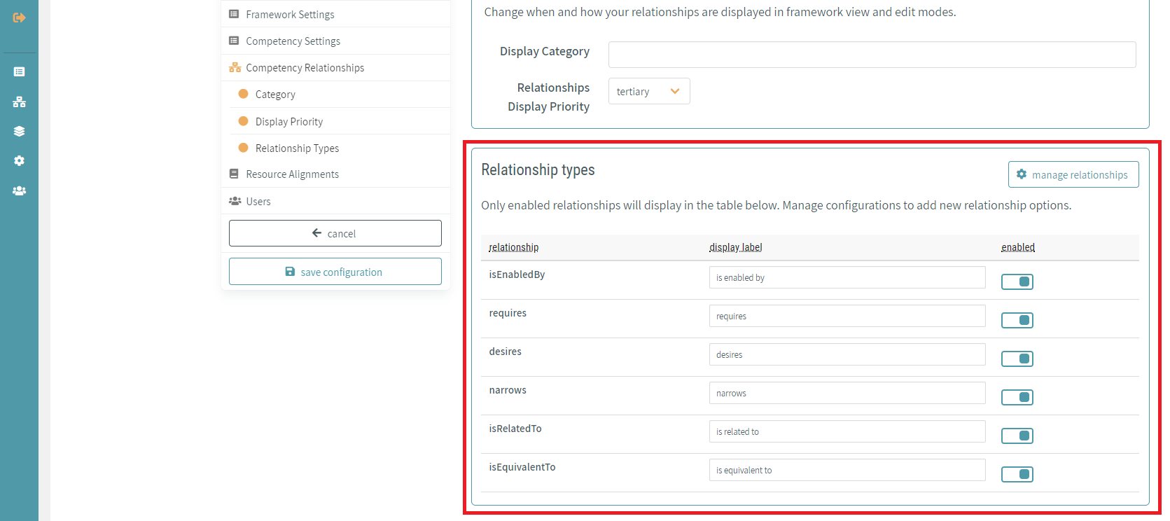 Relationship Types Management