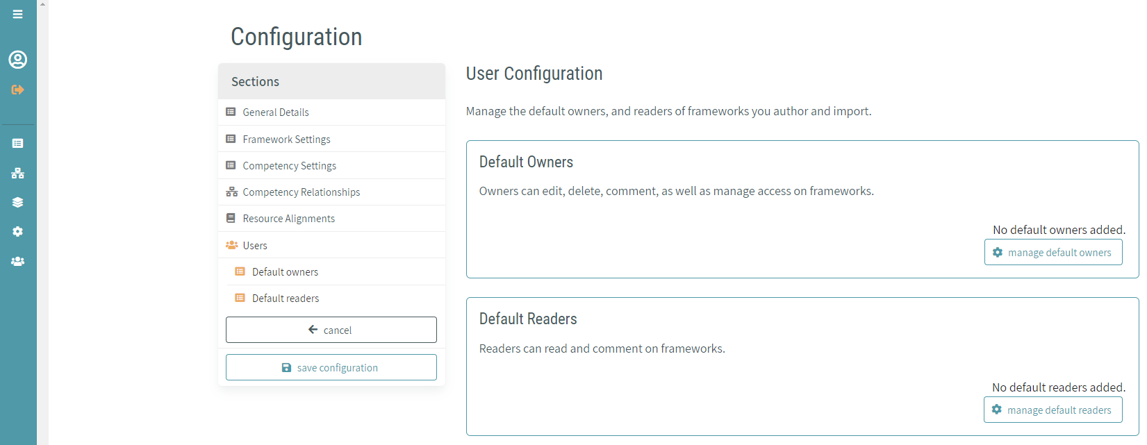 User configuration